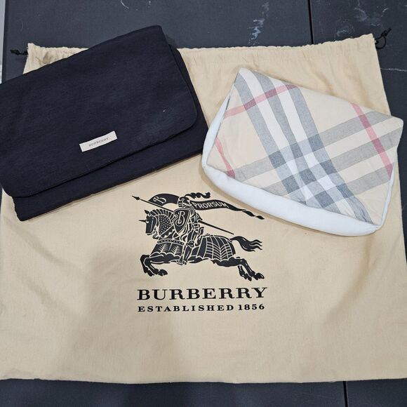 BURBERRY Abbey Quilted Black Nylon Diaper Tote Bag Leather Trim Crossbody Luxury - Picture 14 of 16